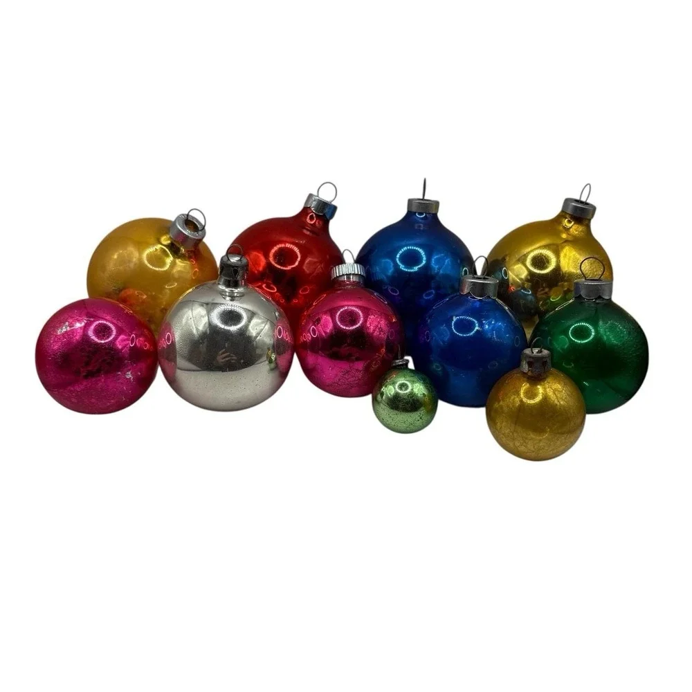 VTG Christmas Ornaments Balls Shiny Brite Japan Solid Color Set‎ of 11 USA Read
